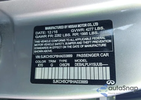 2017 Infiniti Qx30 from USA, damaged, VIN SJKCH5CP8HA033889